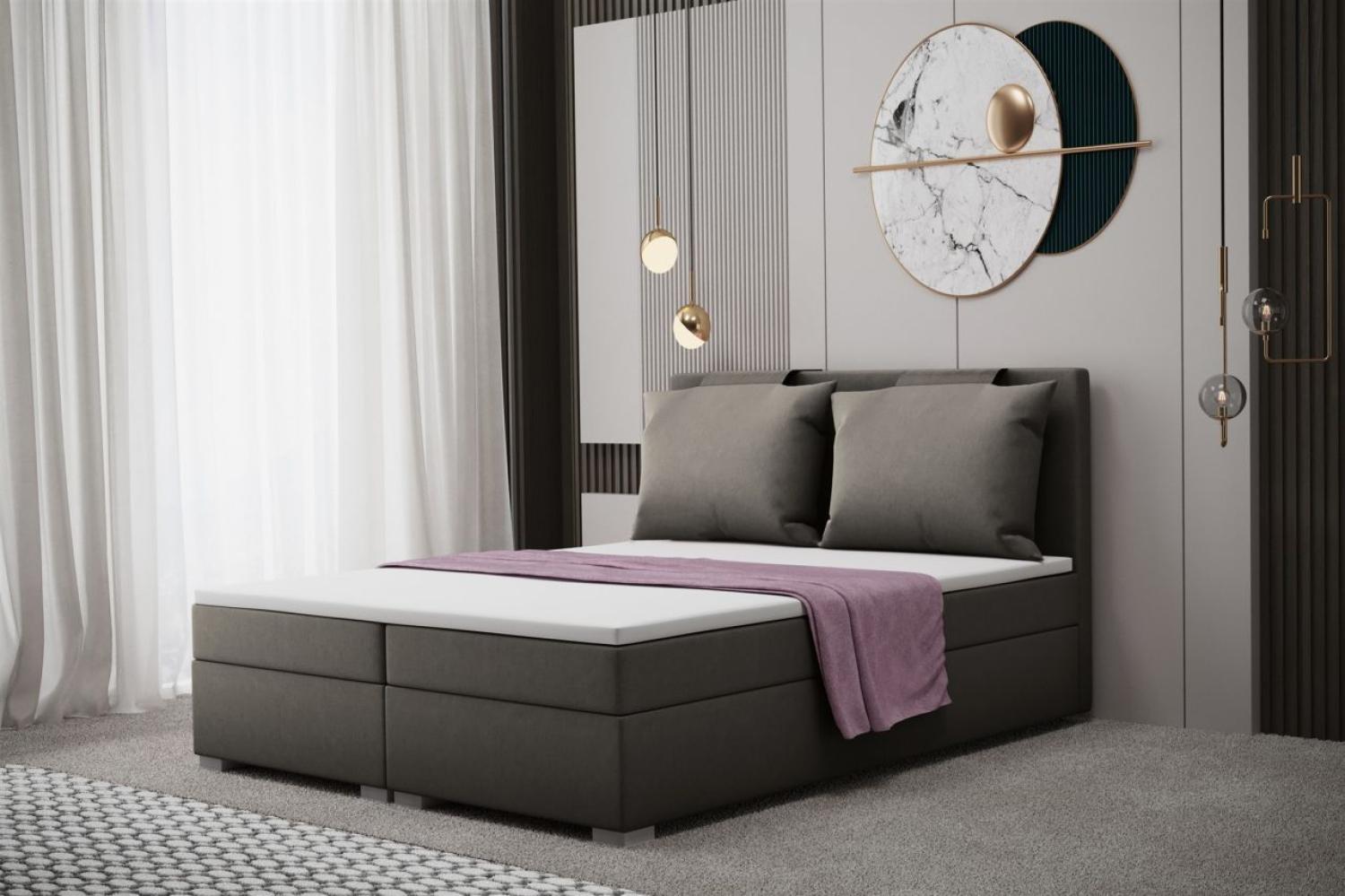 Boxspringbett Schlafzimmerbett MATRO 180x200cm in Stoff Soro Taupe Bild 1