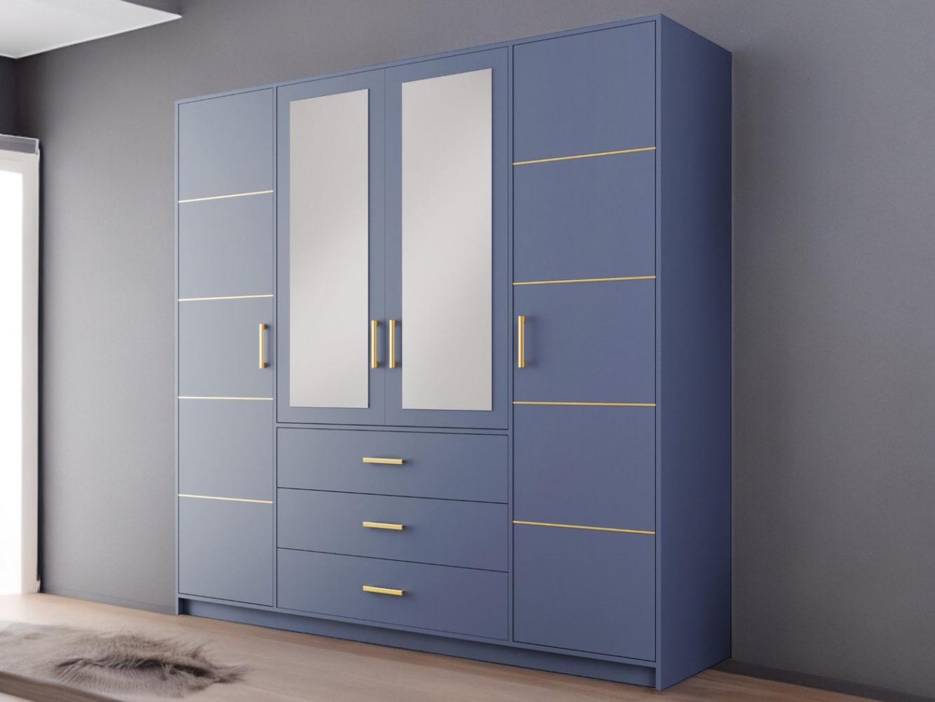 Compleo Kleiderschrank mit 4 Türen und Spiegel, Garderobe mit 3 Schubladen ALEX II Gold griffe Bild 1