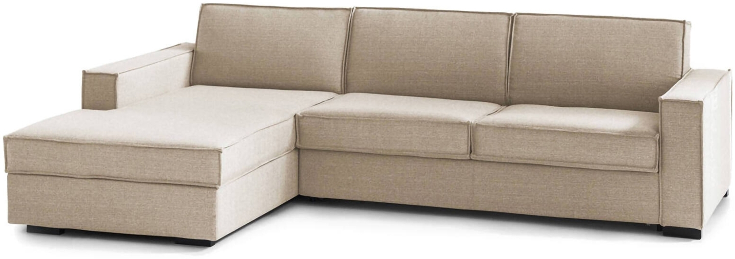 Dmora Schlafsofa mit Halbinsel Albenga, drehbares Sofa zum Öffnen, Aufbewahrungshalbinsel links, schmale Armlehnen, 100 % Made in Italy, 260 x 95 x 90 cm, Beige Bild 1