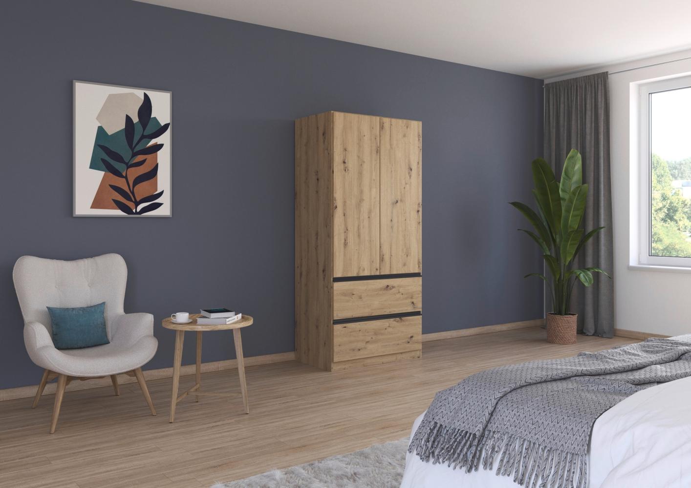 rauch Kleiderschrank, Drehtürenschrank COSTA, 2-türig, 2 Schubkästen, push-to-open, Eiche Artisan, 91 x 197 x 54 cm Bild 1