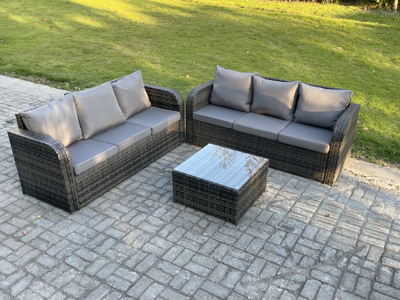 Fimous Rattan-Gartenmöbel 6-Sitzer Set Patio Tisch Sofa Stuhl Set mit Graue Kissen Bild 1