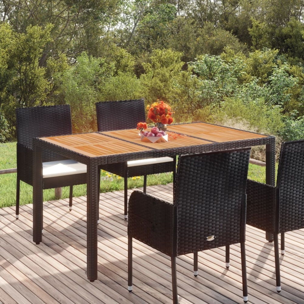 vidaXL Gartentisch mit Holzplatte Schwarz 150x90x75 cm Poly Rattan 319901 Bild 1