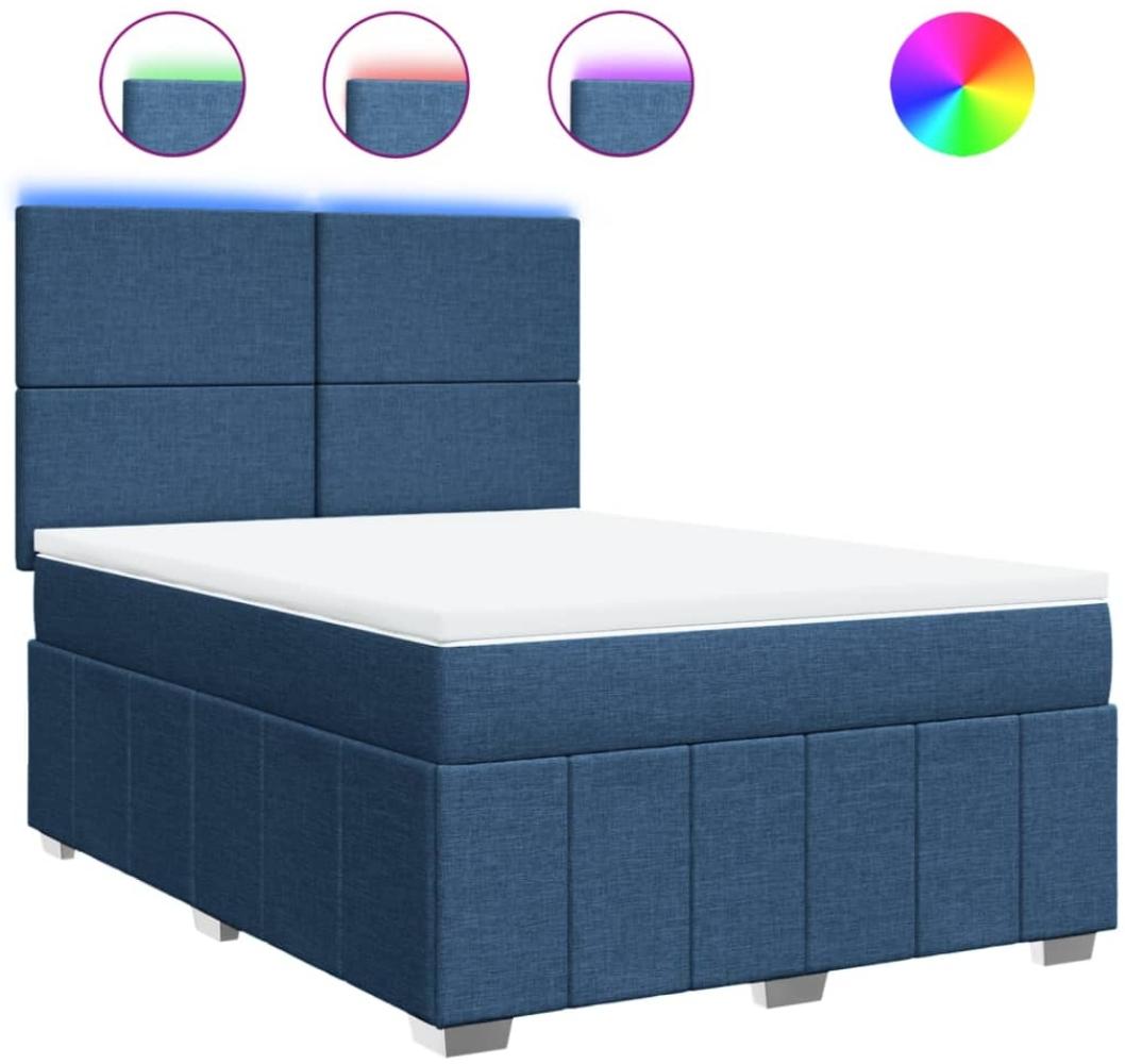 vidaXL Boxspringbett mit Matratze Blau 140x200 cm Stoff 3293990 Bild 1