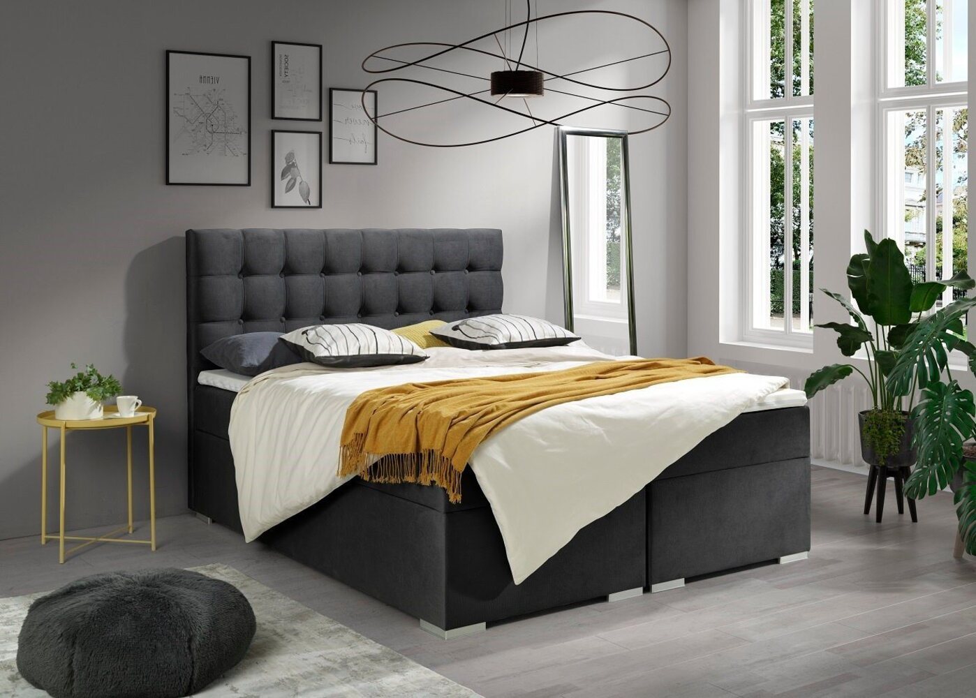 Deine Möbel 24 Boxspringbett CLAUDIA Boxbett Komplettbett inkl. Bonellfederkernmatratzen H3 (Taschenfederkernmatratzen 7 Zonen H4 optional Grau Hellgrau Schwarz Anthrazit Beige Samt Velour, 3-St, Polsterbett Ehebett Bett mit Topper und Bettkästen, Matr... Bild 1