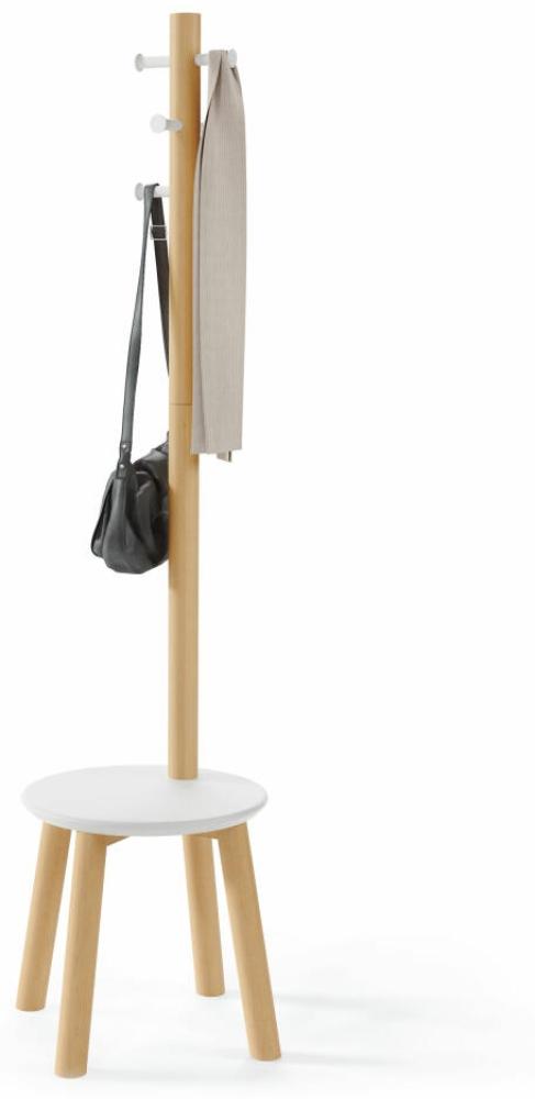 Umbra Garderobenständer Pillar mit Hocker, Standgarderobe, Sitzhocker, Gummibaumholz, MDF, Weiß, Natur, 50 x 167 cm, 1014257-668 Bild 1