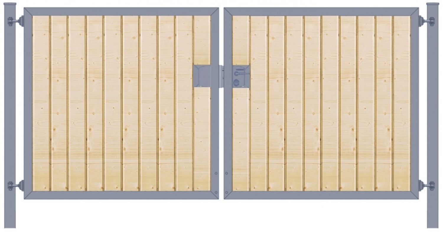 Einfahrtstor Premium (2-flügelig) mit Holzfüllung senkrecht symmetrisch anthrazit B:300 cm H:120 cm Bild 1