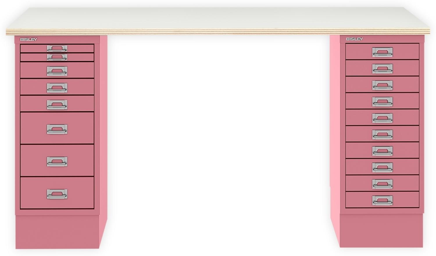 MultiDesk, 1 MultiDrawer mit 10 Schüben, 1 MultiDrawer mit 8 Schüben, Dekor Plywood, Farbe Pink, Maße: H 740 x B 1400 x T 600 mm Bild 1