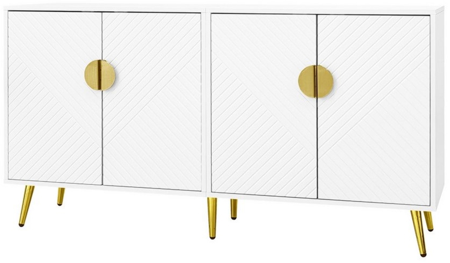 Yorbay Sideboard Luxury weiß-goldener Beistellschrank in Schrägstreifen-Design, Eckschrank mit verstellbarem Regal, 4 Türen für Wohnzimmer 140*40*75cm Bild 1