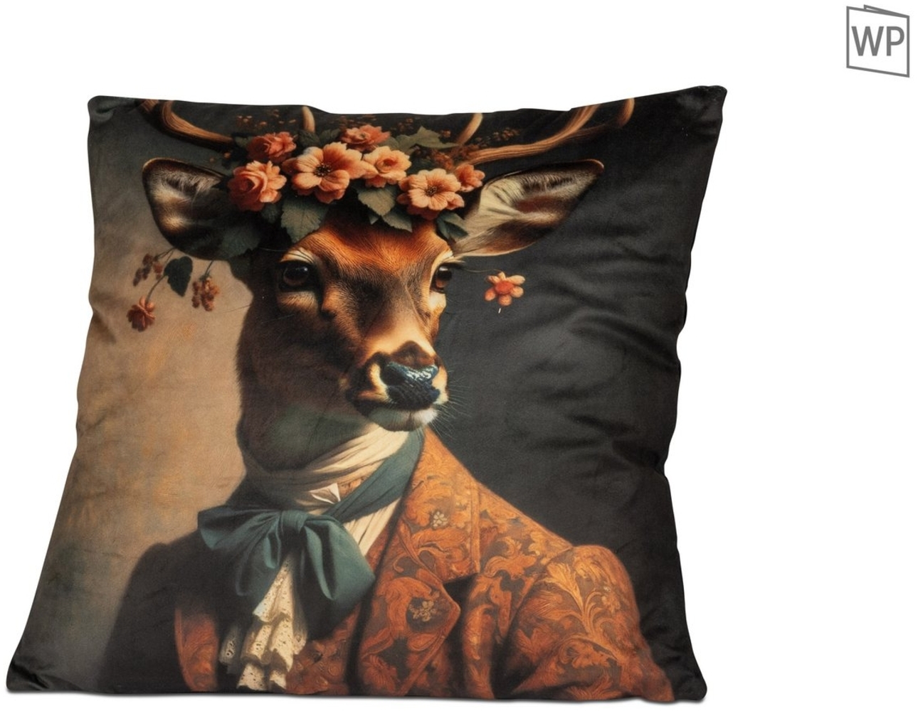 formano Dekokissen Samt-Kissen Hirsch Wild im Anzug mit Blumen 45x45cm mit Füllung Bild 1