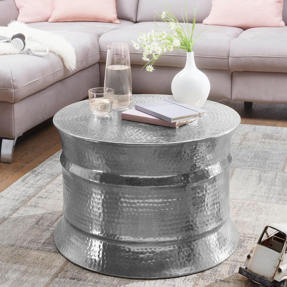 Wohnling Couchtisch KAREM 62 x 41 x 62 cm Aluminium Beistelltisch orientalisch rund, Silber Bild 1