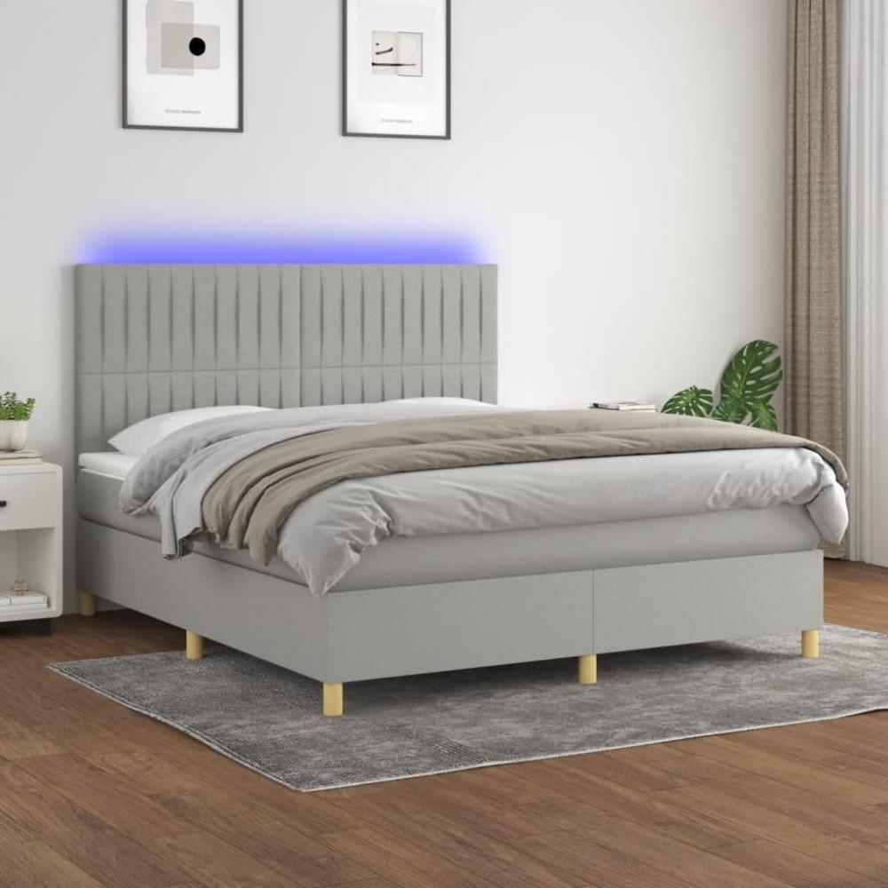 vidaXL Boxspringbett mit Matratze & LED Hellgrau 180x200 cm Stoff, Härtegrad: H2 [3135613] Bild 1