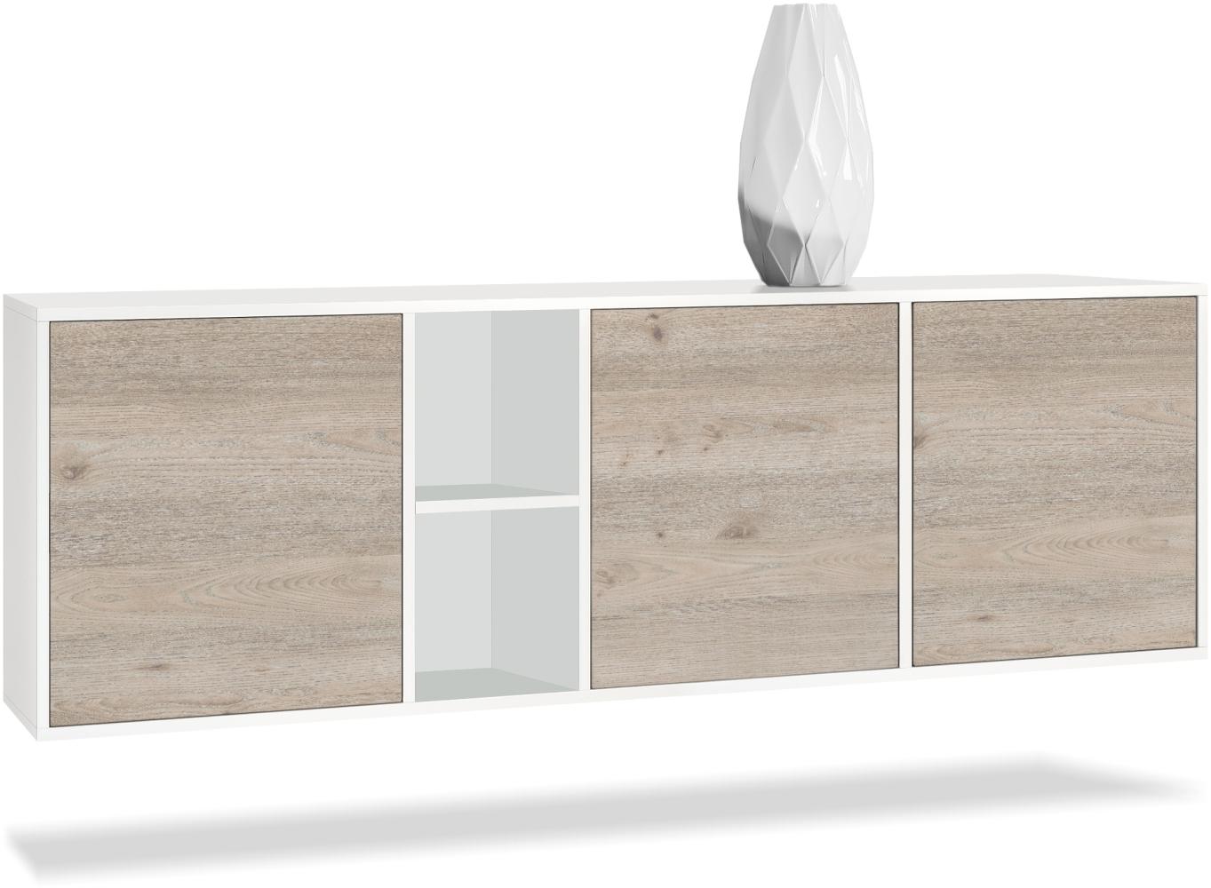 Vladon Kommode Cuba - Weiß matt/Eiche Nordic - Modernes Sideboard für Ihr Wohnbereich - (BxHxT) 182x53x35 cm Bild 1