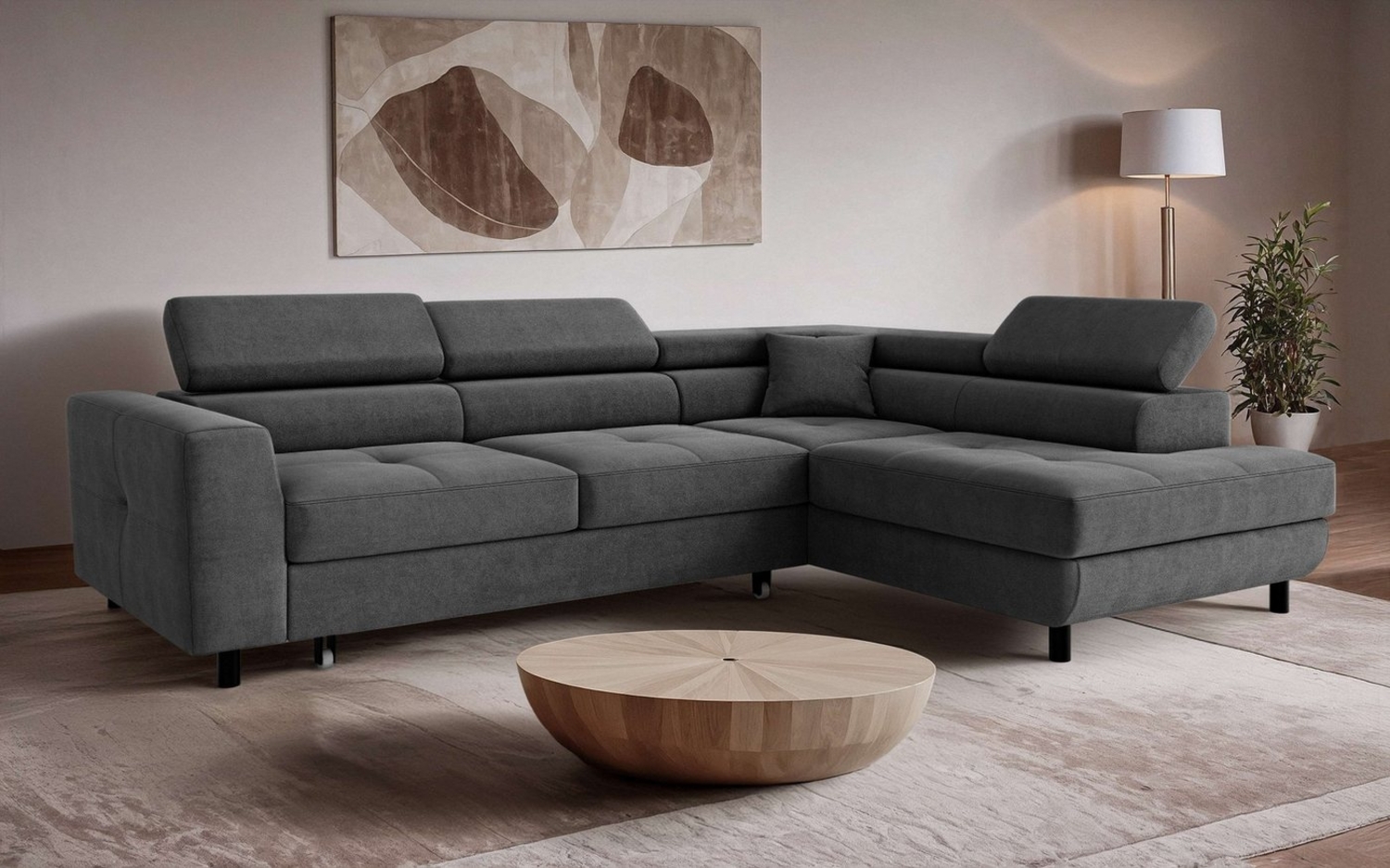OTTO home Ecksofa AADEN Schlafsofa mit verstellbaren Kopfstützen, B/T/H: 254/199/90 cm, mit Bettfunktion und Bettkasten, Ottomane rechts/links bestellbar Bild 1