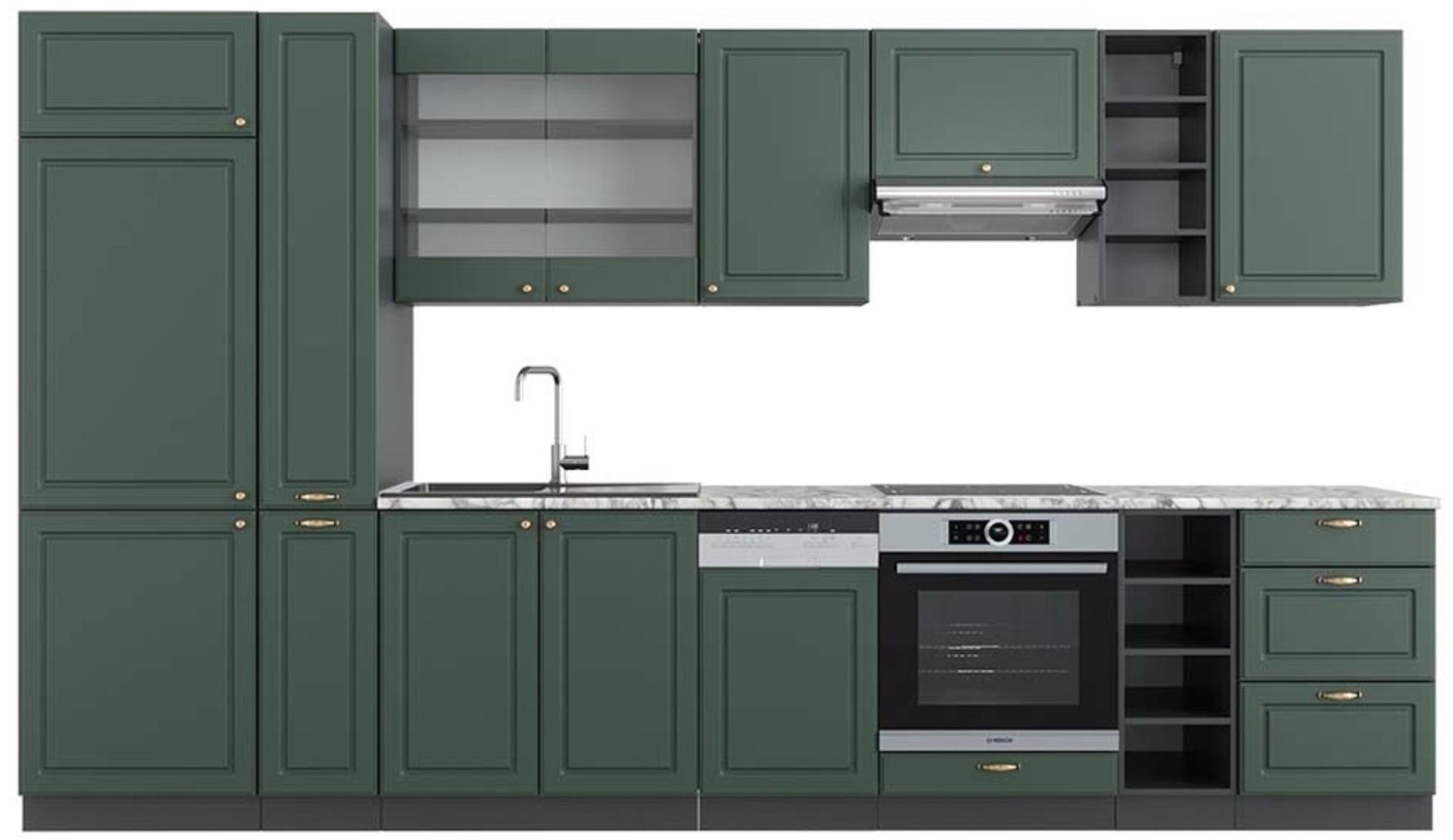 Küchenzeile Fame-Line Grün-Gold Landhaus/Anthrazit 355 cm , AP Marmor Vicco Bild 1