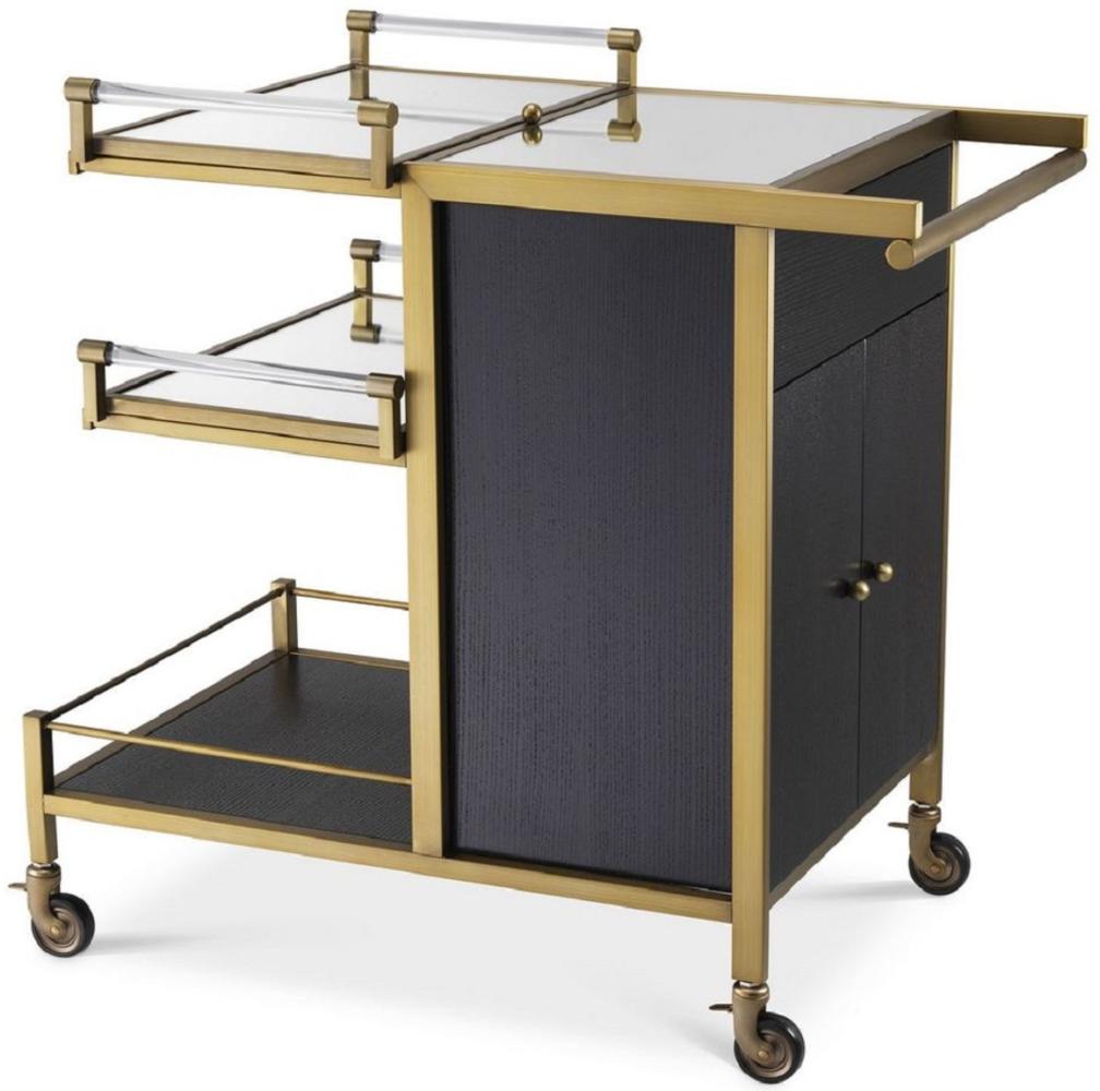 Casa Padrino Luxus Servierwagen Messingfarben / Schwarz 94,5 x 54 x H. 83,5 cm - Hotel Restaurant Gastronomie Trolley - Luxus Accessoires Bild 1