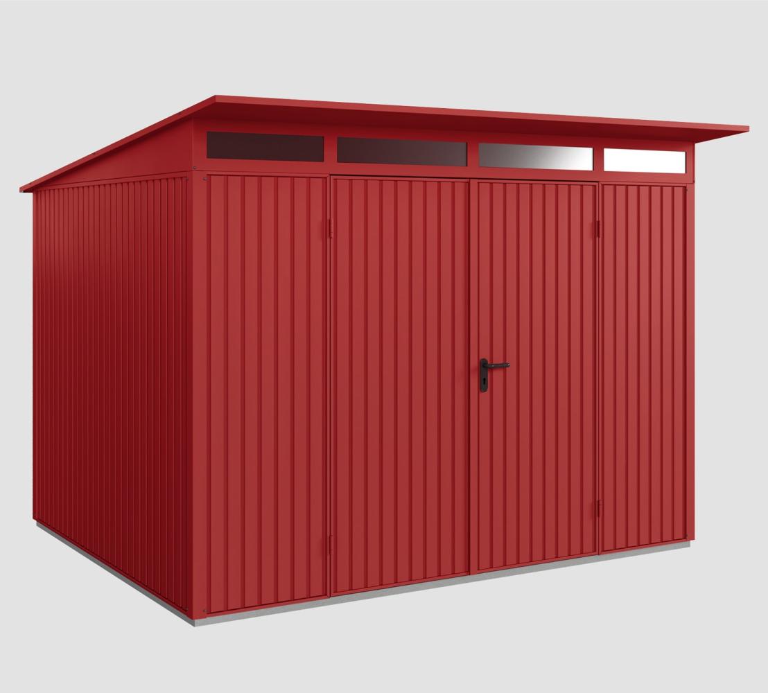 Hörmann Ecostar Metall-Gerätehaus Trend mit Pultdach Typ 3, 238x303 cm , purpurrot, 7,2 m²,2-flüglige Tür Bild 1