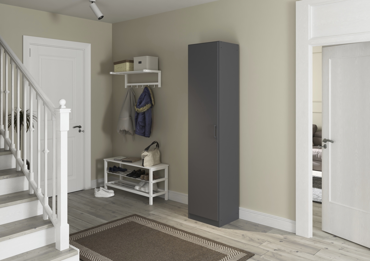 rauch Allrounder, Garderobenschrank, Mehrzweckschrank, 1-türig, mit 4 Einlegeböden, Farbe Grau metallic, BxHxT 47x210x41cm Bild 1