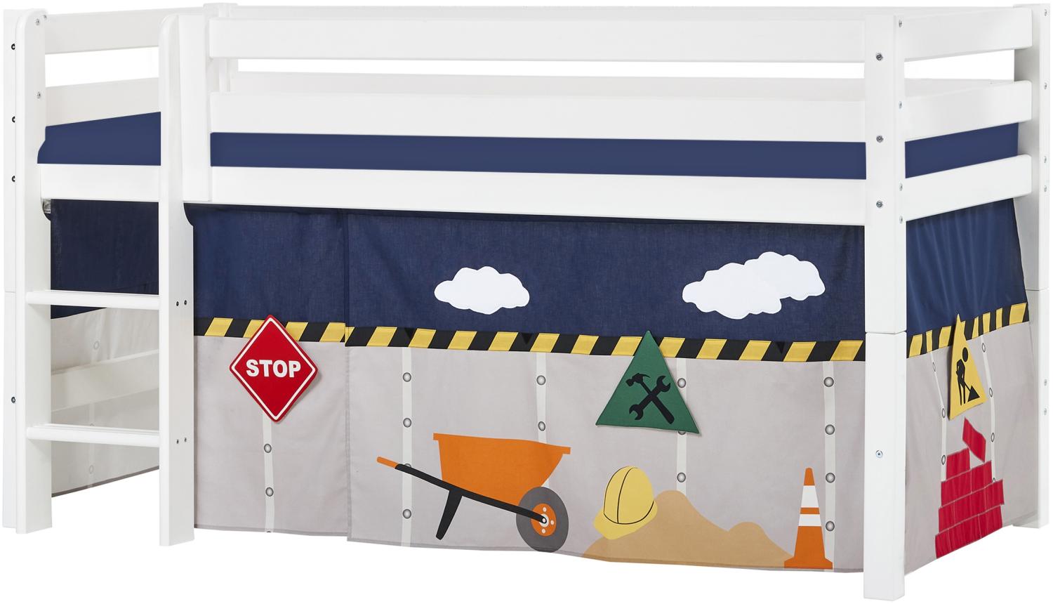 BUNDLE ECO Luxury Halbhochbett 90x200 cm mit CONSTRUCTION-Vorhang und Kaltschaum-Matratze Bild 1
