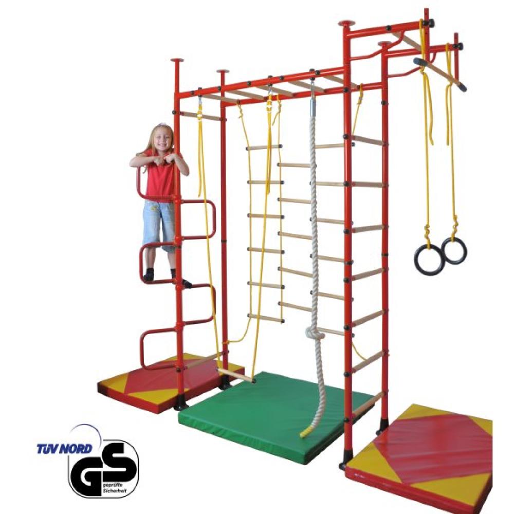 NiroSport Sprossenwand für Kinderzimmer M3 aufbau ohne bohrungen Made in Germany Metallsprossen Rot Raumhöhe 240 - 290 cm Bild 1