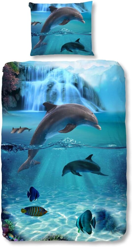 good morning Bettwäsche 5586 Will blue Delfin Baumwolle 135 x 200 + 80 x 80 cm Bild 1