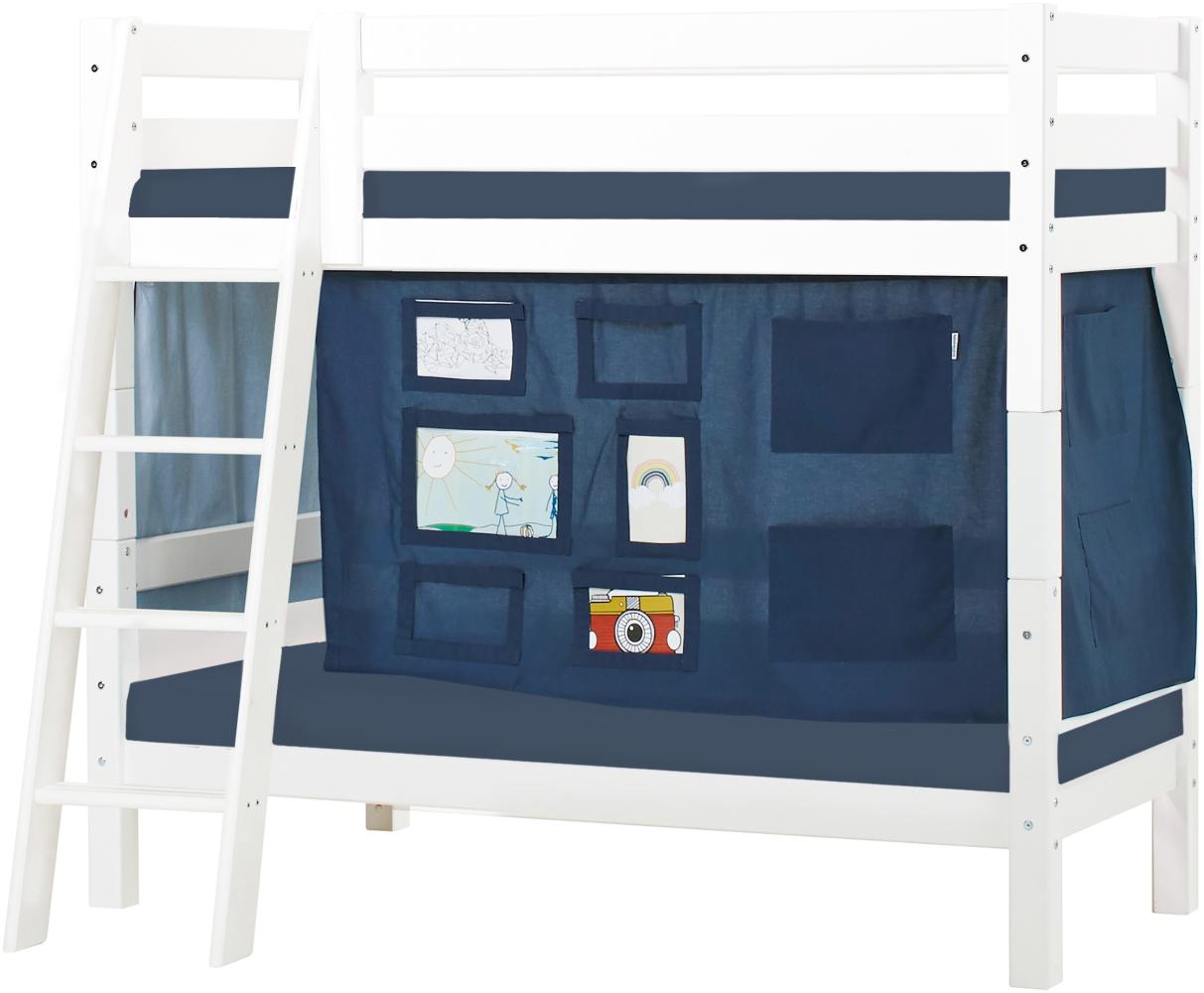 BUNDLE ECO Luxury Etagenbett 70x160 cm mit schräger Leiter, mit CREATOR Vorhang in Orion Blue und Kaltschaum-Matratze Bild 1