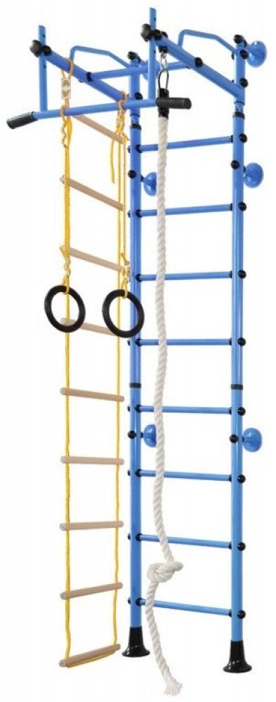 NiroSport Sprossenwand Kletterwand M2 Turnwand Made in Germany Kinderzimmer indoor Metallsprossen Blau Raumhöhe 220 - 270 cm Bild 1