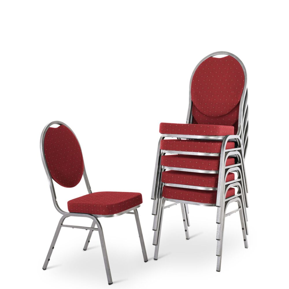 Stapelstuhl 6er-Set, Bankettstuhl stapelbar, Stahl Silber, Stoff Rot | Raburg David Bild 1
