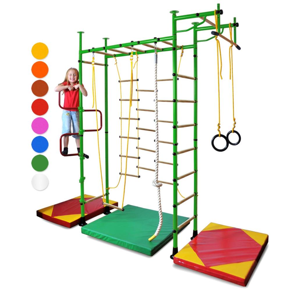 NiroSport Sprossenwand für Kinderzimmer M3 aufbau ohne bohrungen Made in Germany Holzsprossen Grün Raumhöhe 240 - 290 cm Bild 1