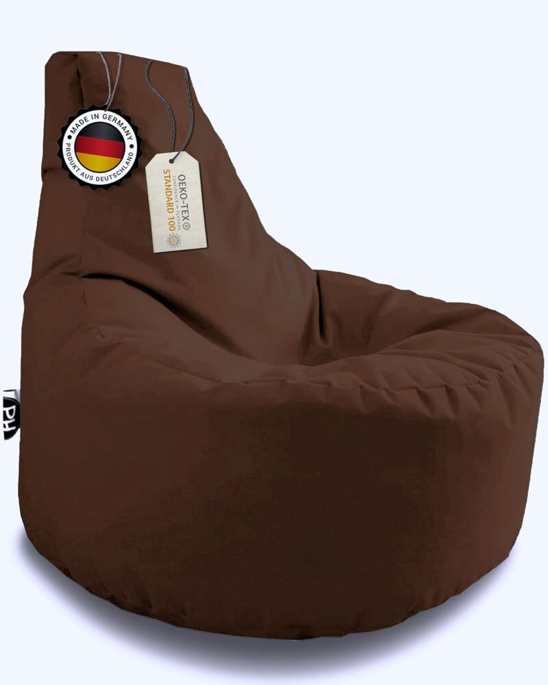 Patchhome Gamer Kissen Lounge Kissen Sitzsack Sessel Sitzkissen In & Outdoor geeignet fertig befüllt | Braun - Ø 75cm x Höhe 80cm - in 2 Größen und 25 Farben Bild 1