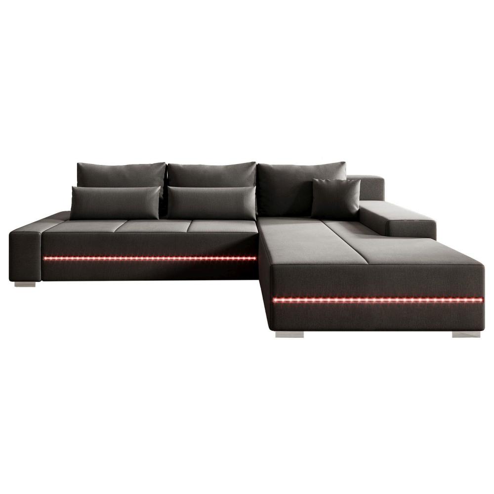 Juskys Sofa Davos Rechts mit Schlaffunktion - Ecksofa für Wohnzimmer mit Bettkasten & LED - Stoff Schlafsofa L Form Couch Beleuchtung - Dunkelgrau Bild 1