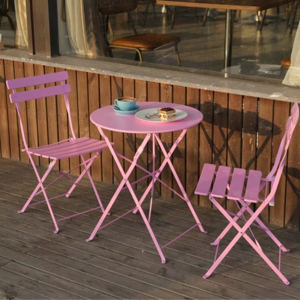 Albatros Bistroset 3-teilig Rosa – Bistrotisch mit 2 Stühlen – klappbare Stühle und Tisch aus robustem Metall – optimal als Balkonmöbel Set oder Gartenmöbel in modernem Design Bild 1