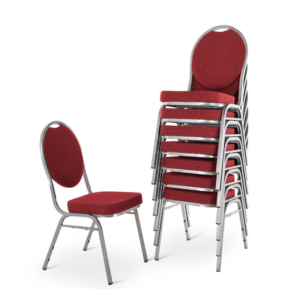 Stapelstuhl 8er-Set, Bankettstuhl stapelbar, Stahl Silber, Stoff Rot | Raburg David Bild 1
