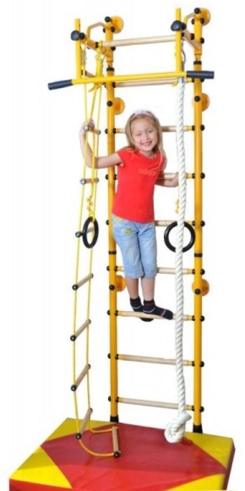 NiroSport Sprossenwand Kletterwand M2 Turnwand Made in Germany Kinderzimmer indoor Holzsprossen Gelb Raumhöhe 240 - 290 cm Bild 1