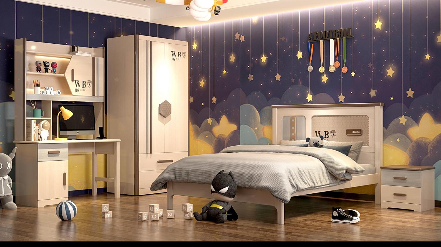 Kinderzimmer Jugendzimmer Set Bett Kleiderschrank Nachttisch Schreibtisch 4tlg Bild 1