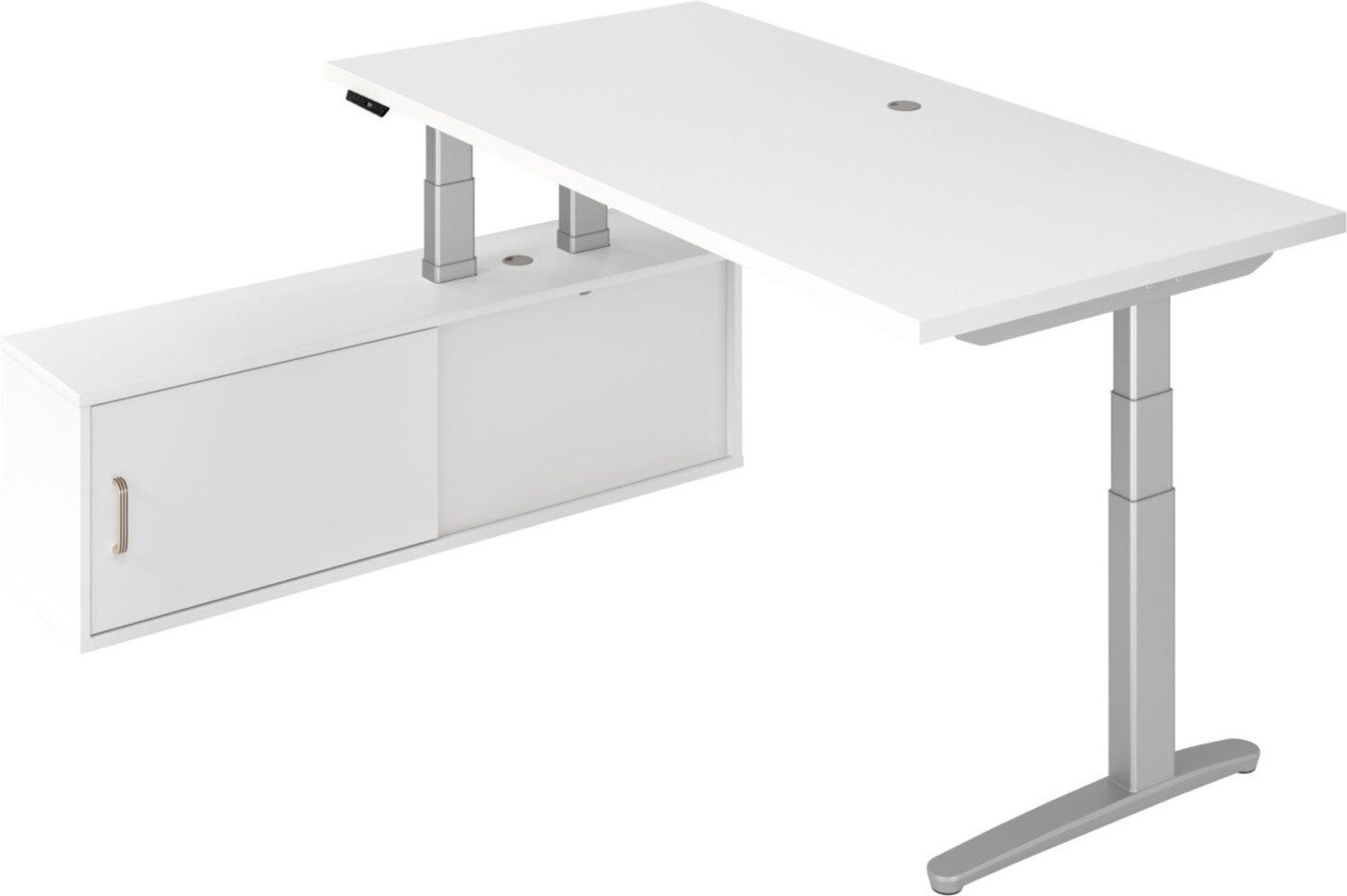 Sitz-Stehtisch 200 x 100 x 65/130cm + Sideboard Weiß/Silber Bild 1