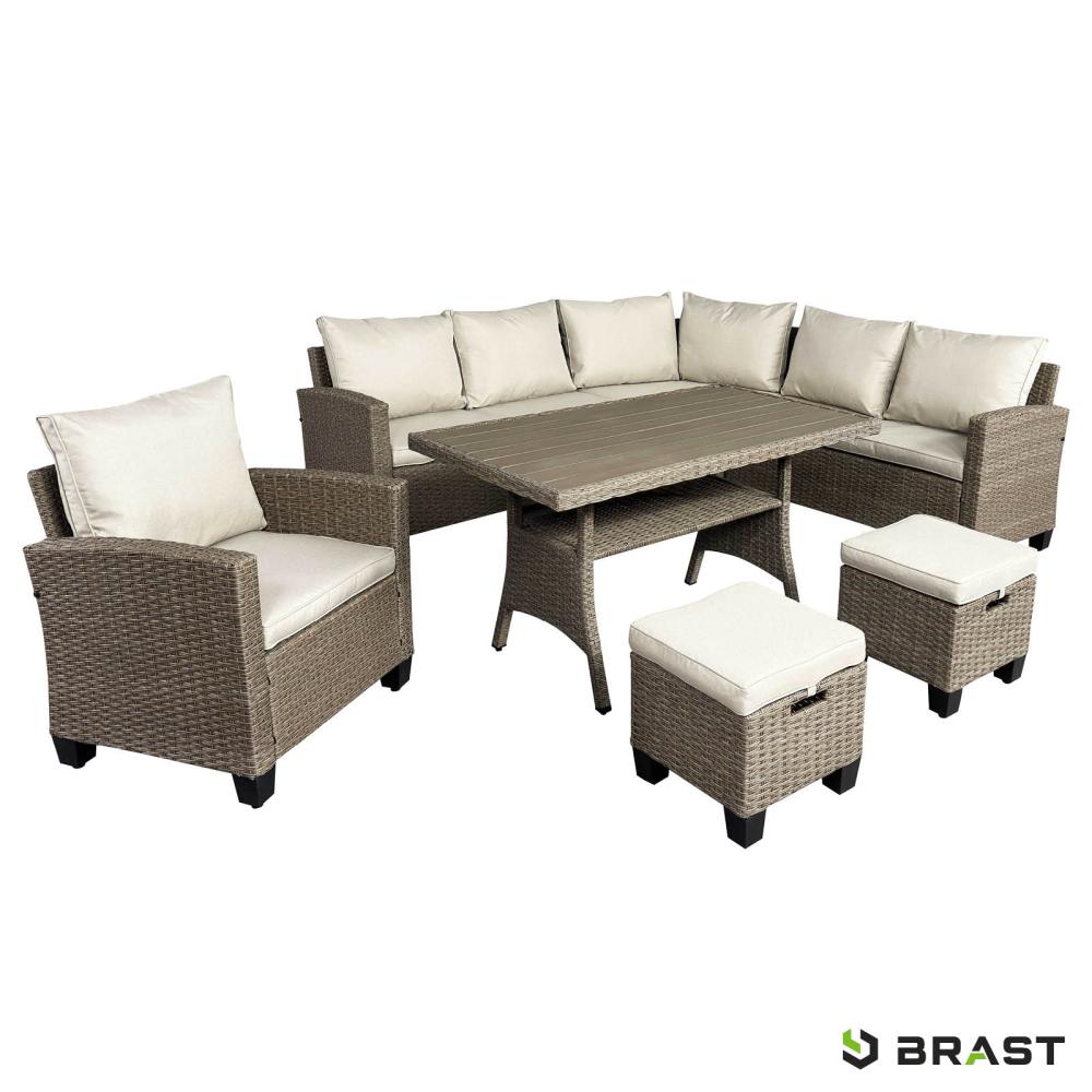 BRAST Gartenmöbel Set Hacienda Braun/Beige bis zu 10 Personen inkl. Kissen & Abdeckung Outdoor Loungemöbel Sitzgruppe Essgruppe Garnitur Bild 1