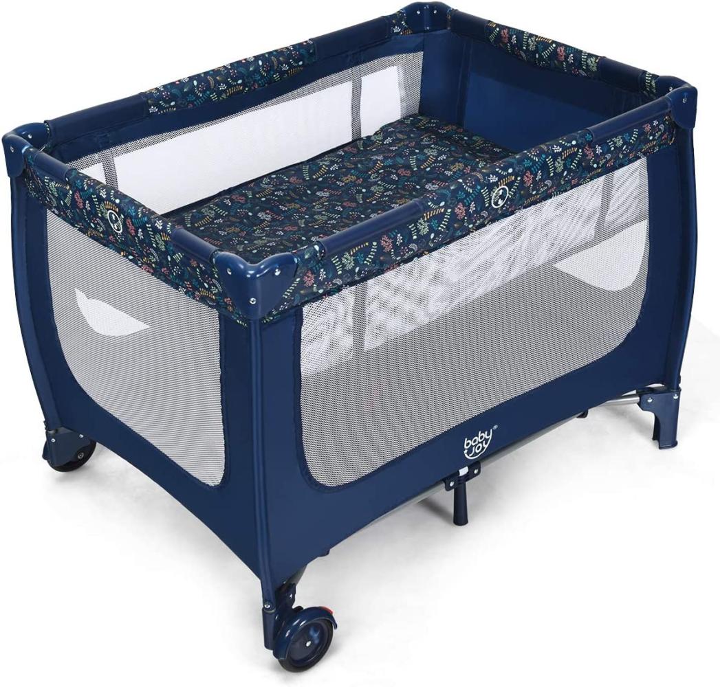 COSTWAY 2 in 1 Reisebett & Laufstall klappbar, 120 x 60cm Kinderbett, 2 Ebenen Babybett mit Matratze und Tragetasche (Blau) Bild 1