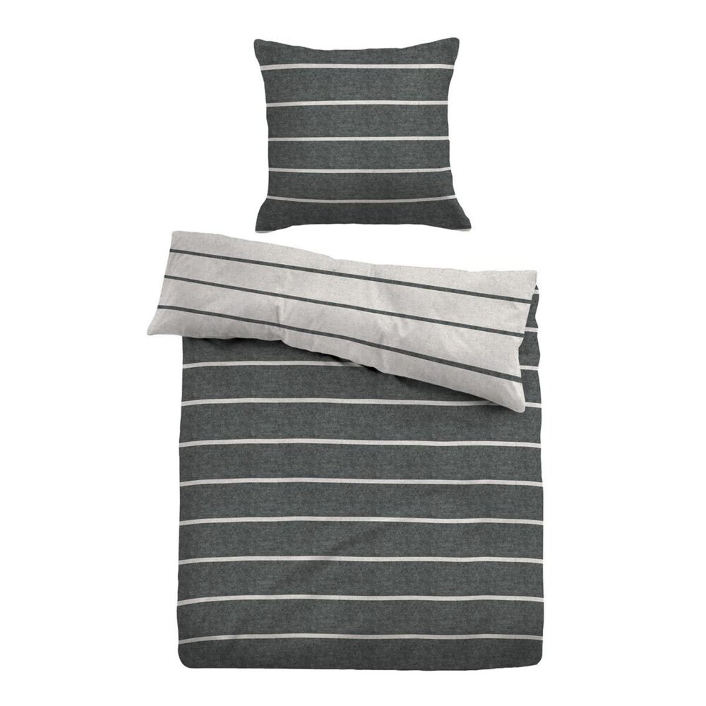 Traumschlaf Melange Flanell Bettwäsche Querstreifen|Kissenbezug 40x80 cm Bild 1