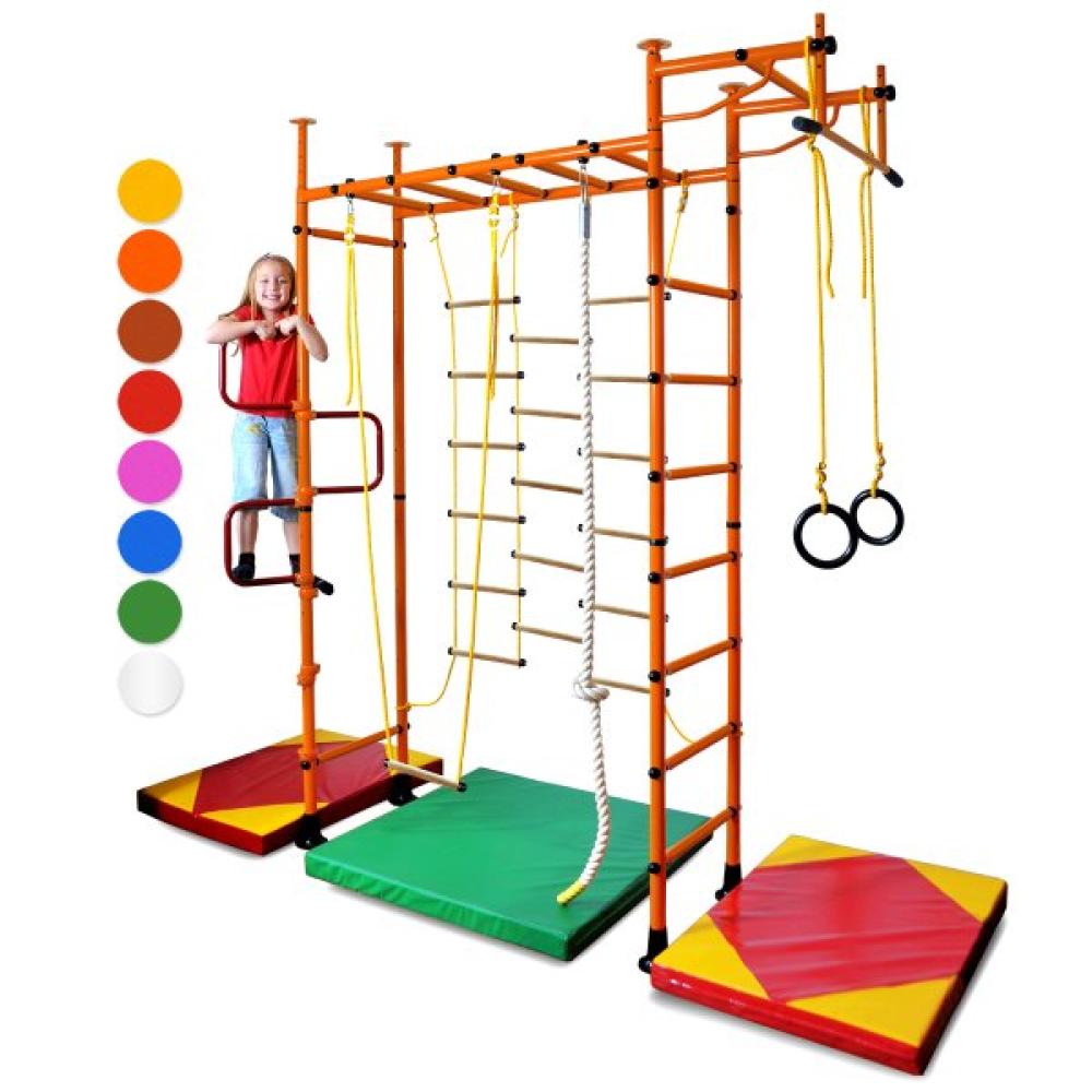 NiroSport Sprossenwand für Kinderzimmer M3 aufbau ohne bohrungen Made in Germany Metallsprossen Orange Raumhöhe 220 - 270 cm Bild 1