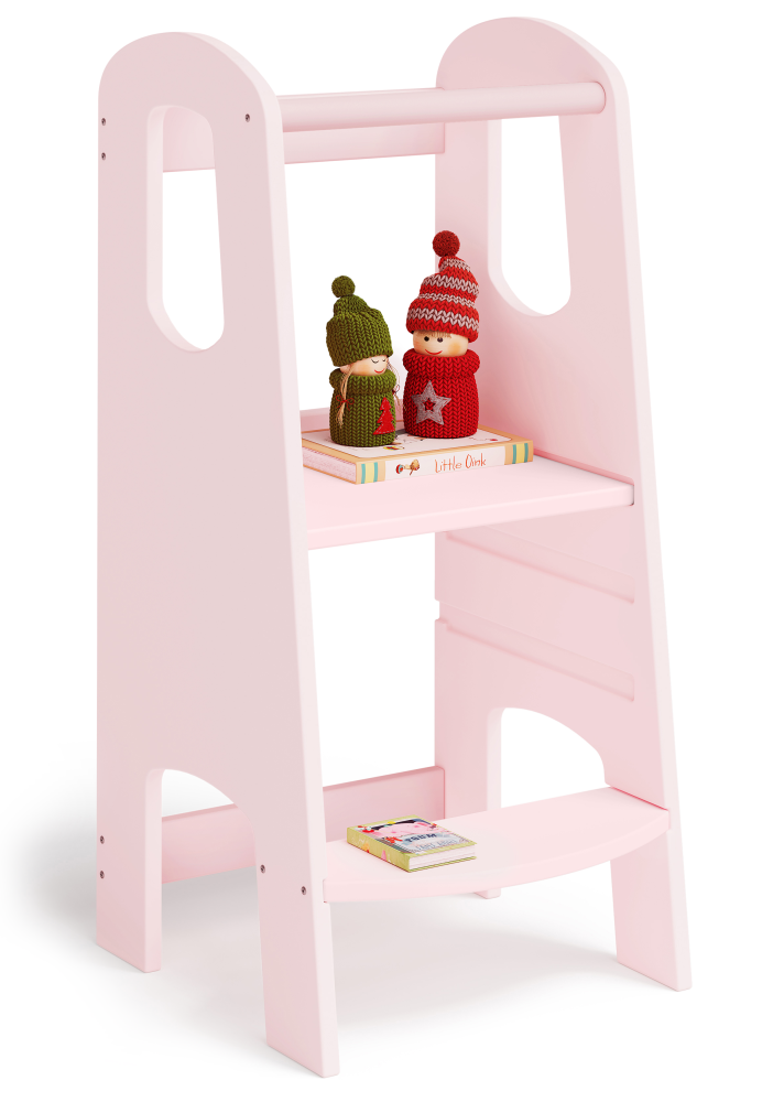 Bellabino 'Luni' Lernturm, Tritt 3-fach höhenverstellbar, rosa lackiert, Birke Sperrholz Bild 1