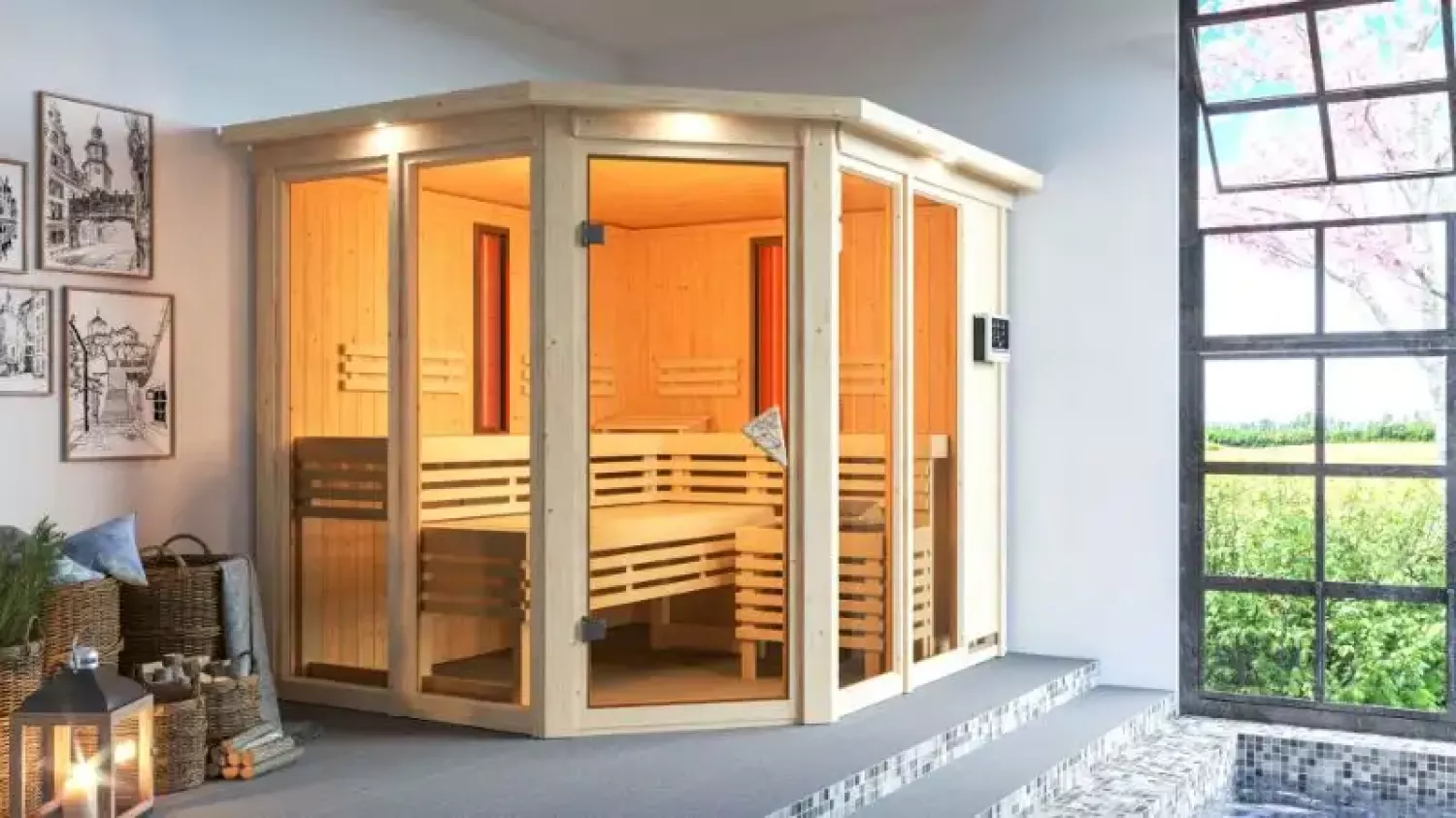 Karibu Kombi-Sauna Ava inkl. Infrarotstrahler Innensauna 3 Sitzbänke aus Holz Saunakabine mit 68 mm Wandstärke Dampfsauna mit Montagematerial Bild 1