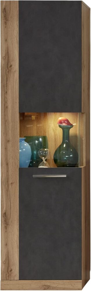 Vitrine Rock in Matera Anthrazit und Wotan Eiche Vitrinenschrank 52 x 186 cm Bild 1