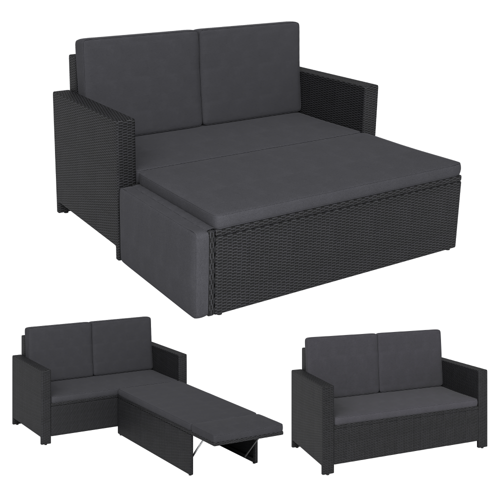 STEELSØN 'Elnath' Polyrattan 2er Sofa mit Hocker, schwarz Bild 1