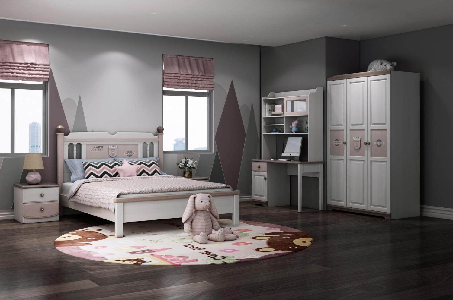 Komplett Jugendzimmer Kinderzimmer Set Bett Kommode Kleiderschrank Weiß 5tlg Neu Bild 1