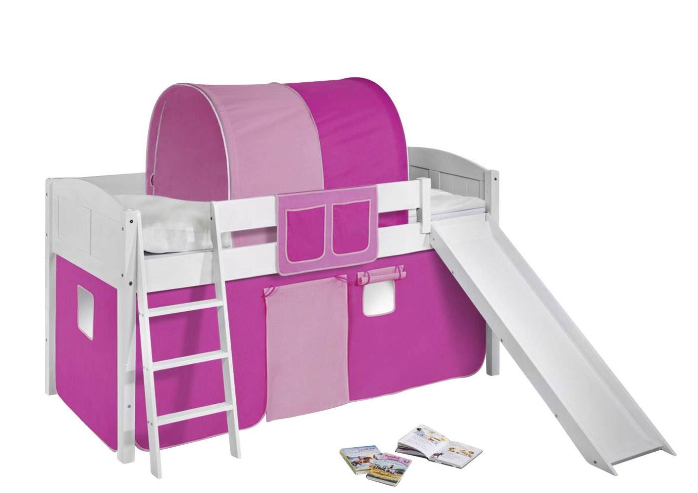 Spielbett 'LANDI/R' weiß inkl. Vorhang Pink Rosa Bild 1