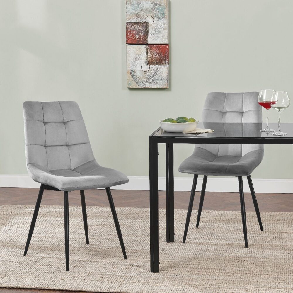Juskys Esszimmerstühle Blanca 8er Set - Samt Stühle gepolstert - Stuhl für Esszimmer, Küche & Wohnzimmer - modern, belastbar bis 120 kg Hellgrau Bild 1