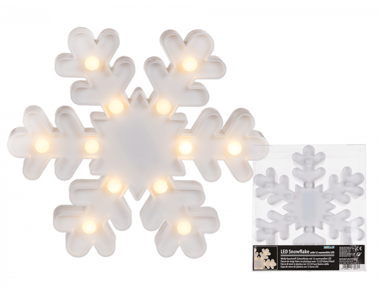 Weiße Schneeflocke mit 12 warmweißen LED Bild 1