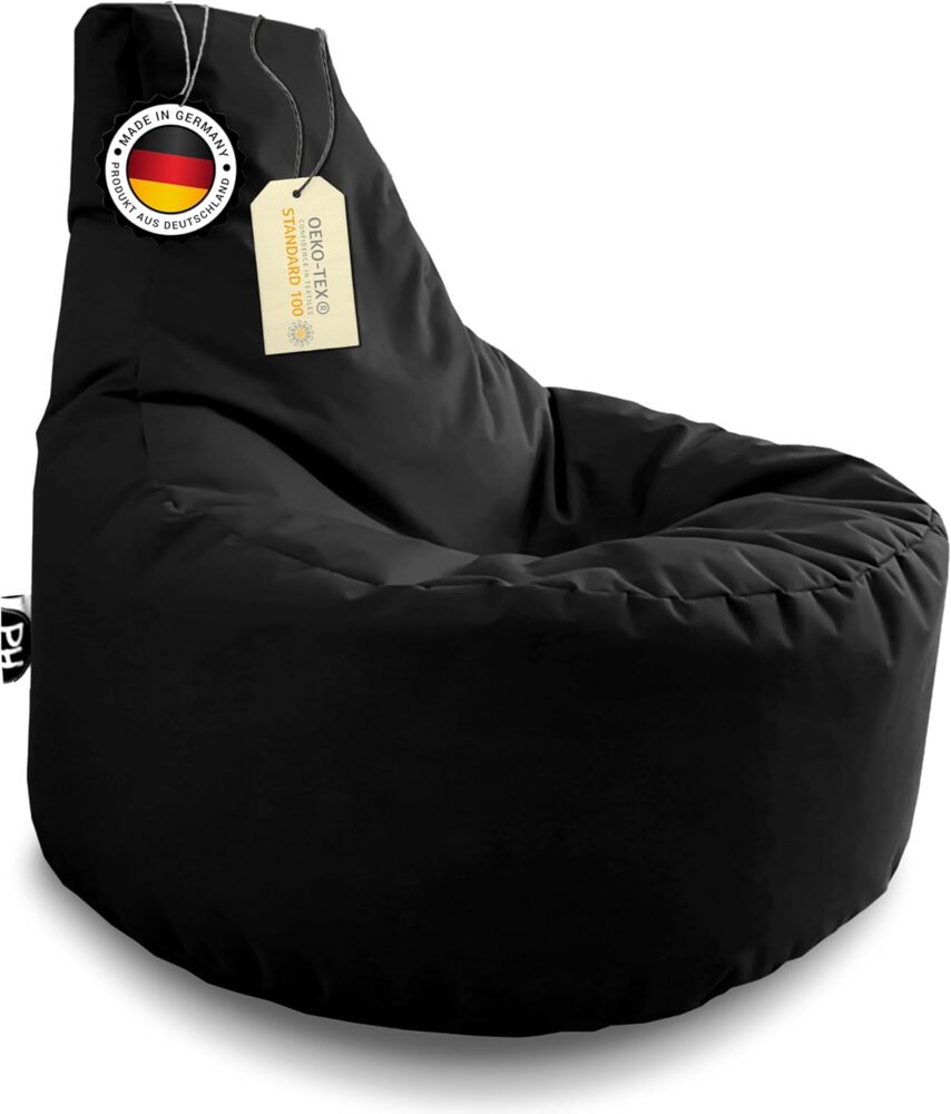 Patchhome Gamer Kissen Lounge Kissen Sitzsack Sessel Sitzkissen In & Outdoor geeignet fertig befüllt | Schwarz - Ø 75cm x Höhe 80cm - in 2 Größen und 25 Farben Bild 1