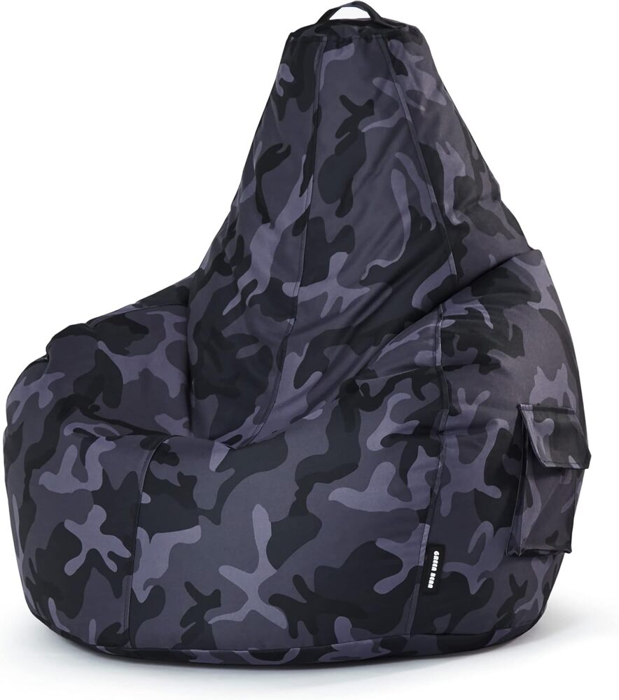 Green Bean© Sitzsack mit Rückenlehne "Cozy" 80 x 70 x 90 cm - Gaming Chair mit 230L Füllung - Bean Bag Lounge Chair Sitzhocker Camouflage Schwarz Bild 1