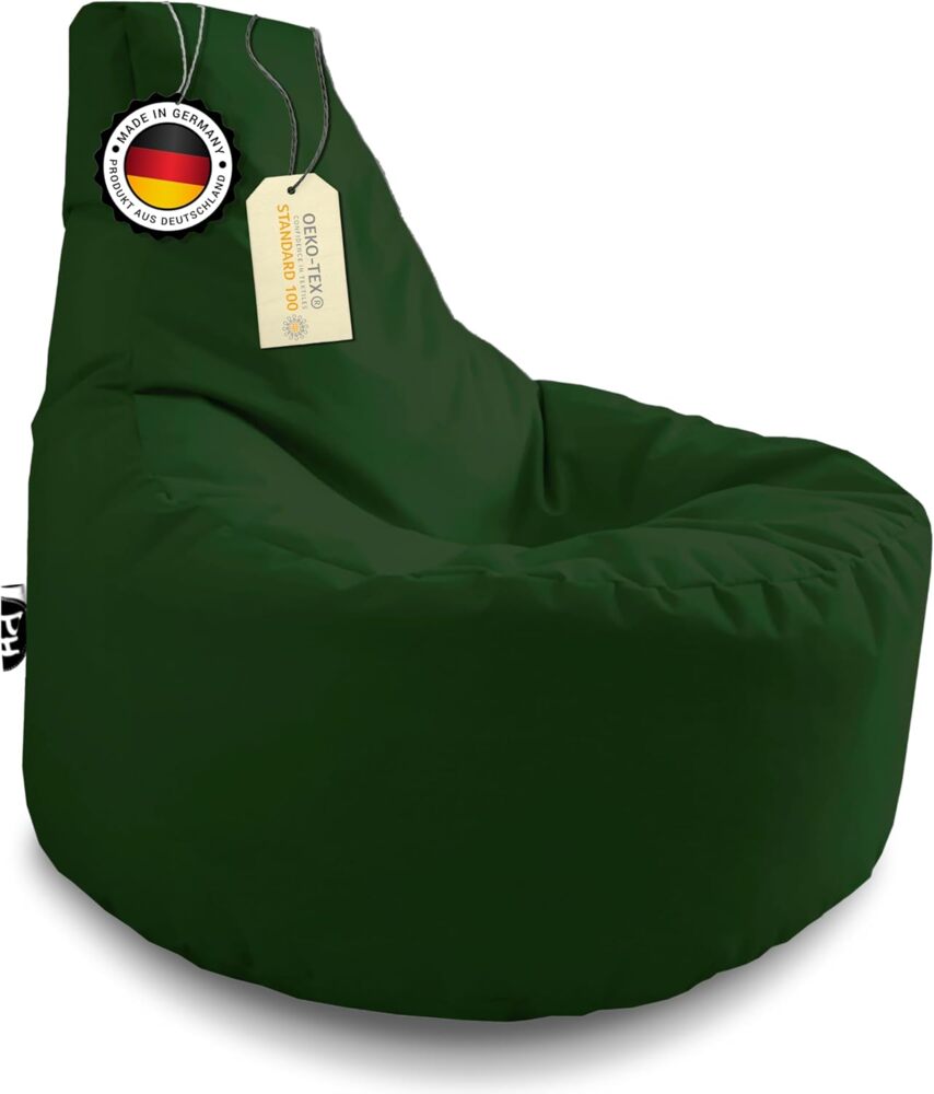 Patchhome Gamer Kissen Lounge Kissen Sitzsack Sessel Sitzkissen In & Outdoor geeignet fertig befüllt | Dunkelgrün - Ø 75cm x Höhe 80cm - in 2 Größen und 25 Farben Bild 1